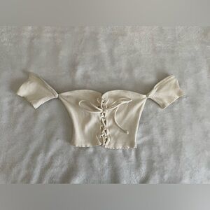 Better Be Ivory Ribbed Knit Top off the shoulder